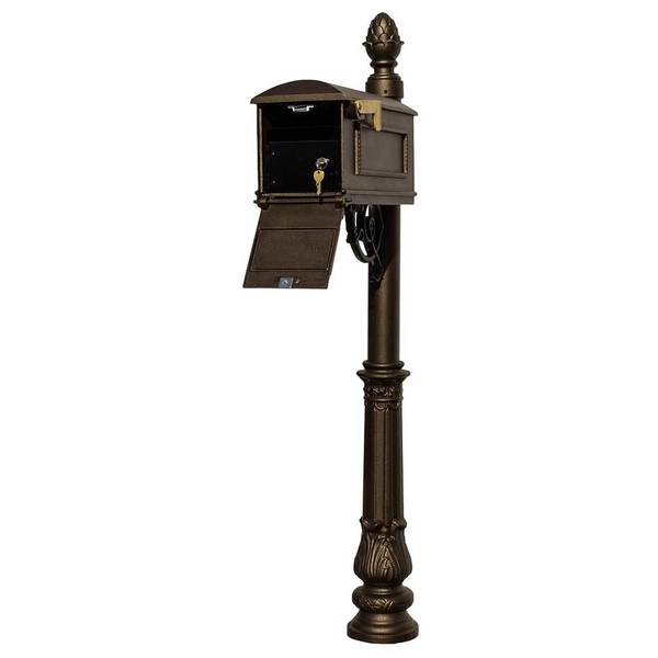 Qualarc Mailbox w/Locking Insert, ornate base, pineapple finial LML-703-BZ